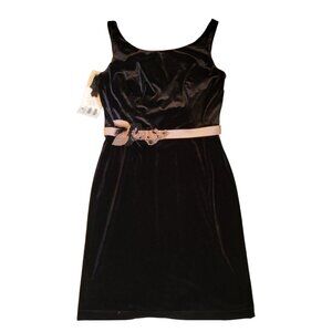 Alfred Angelo Black Velvet Vtg Style Sheath Dress Sz 8 Satin Natural Waist Sash